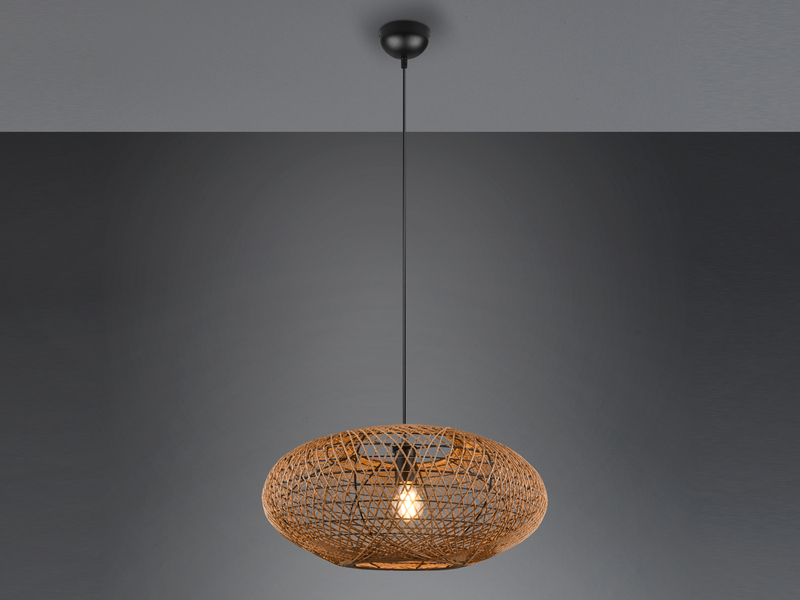 Große Boho Pendelleuchte HEDDA Korbgeflecht aus Sisal 1-flammig Ø 52cm
