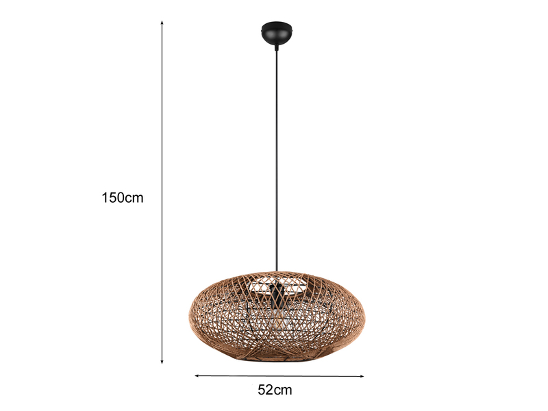 Große Boho Pendelleuchte HEDDA Korbgeflecht aus Sisal 1-flammig Ø 52cm