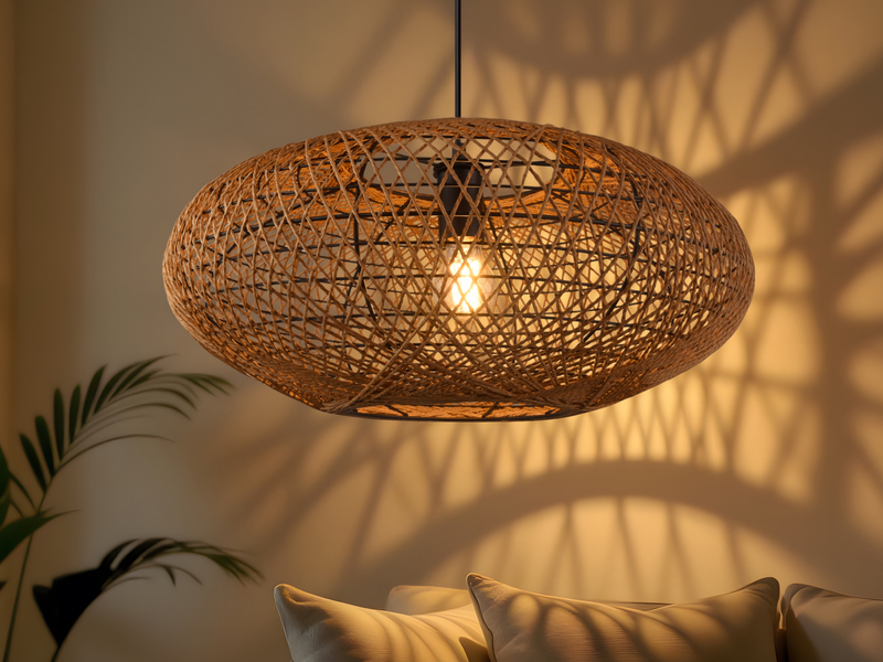 Große Boho Pendelleuchte HEDDA Korbgeflecht aus Sisal 1-flammig Ø 52cm