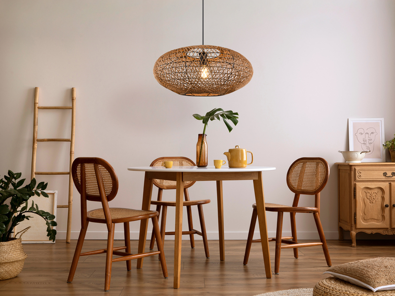 Große Boho Pendelleuchte HEDDA Korbgeflecht aus Sisal 1-flammig Ø 52cm