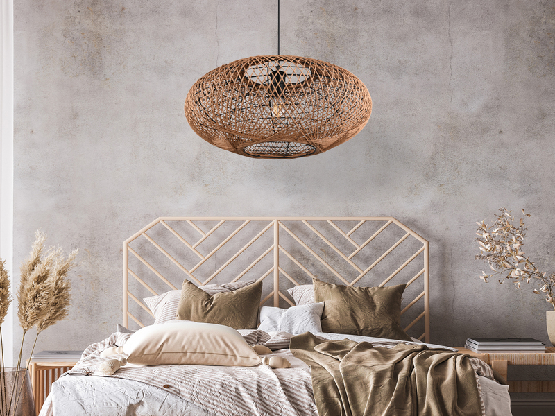 Große Boho Pendelleuchte HEDDA Korbgeflecht aus Sisal 1-flammig Ø 52cm