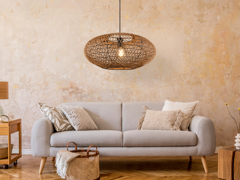 Große Boho Pendelleuchte HEDDA Korbgeflecht aus Sisal 1-flammig Ø 52cm