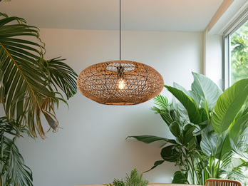 Große Boho Pendelleuchte HEDDA Korbgeflecht aus Sisal 1-flammig Ø 52cm