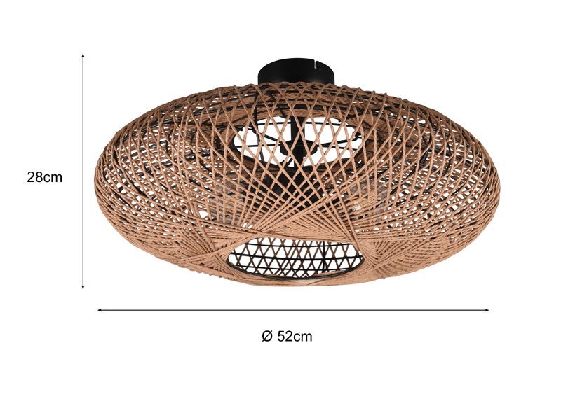 Große Boho Deckenleuchte HEDDA Schirm Korbgeflecht aus Sisal Ø 52cm