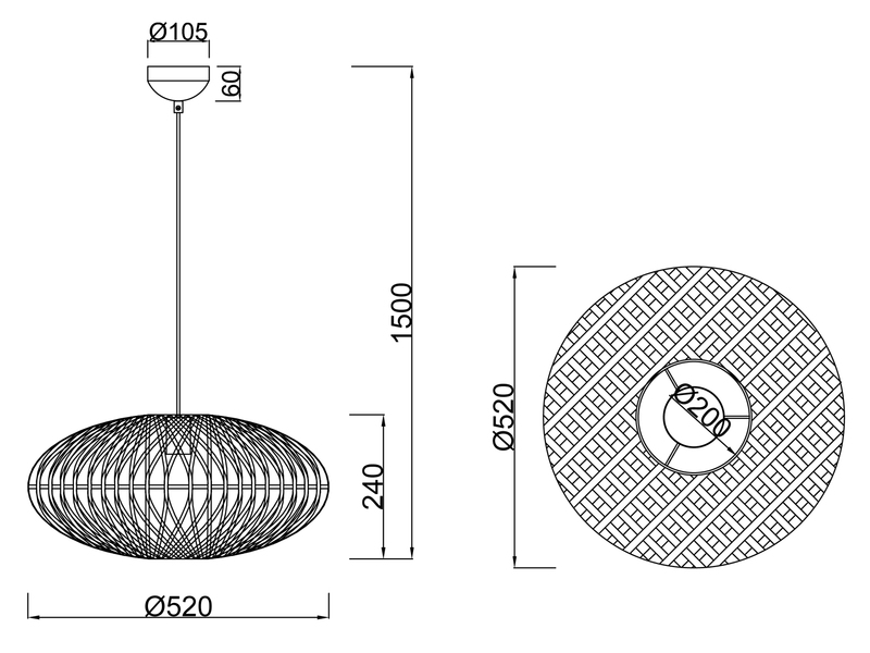 Große LED Pendelleuchte 1 flammig Korbgeflecht aus Sisal Ø 52cm