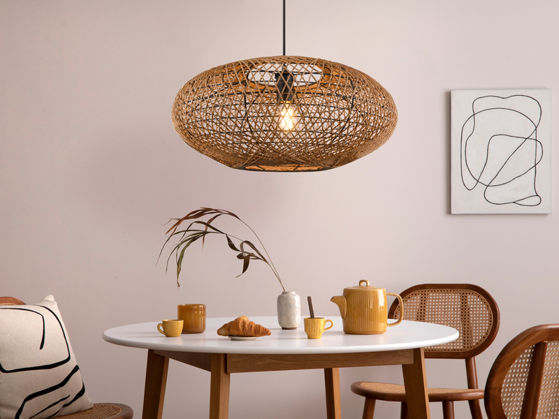 Große Boho Pendelleuchte Ø 52cm Korbgeflecht aus Sisal inkl. E27 LED