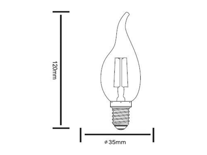 E14 Filament LED - 2 Watt, 250 Lumen, warmweiß, Ø3,5cm - nicht dimmbar