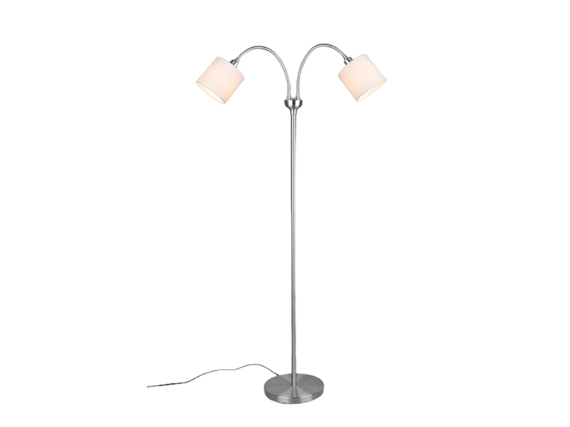 Stehlampe TOMMY 2-flammig Metall Silber, Stoffschirme Weiß, Höhe 130cm