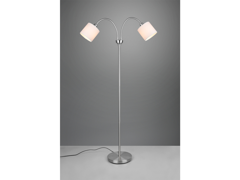 Stehlampe TOMMY 2-flammig Metall Silber, Stoffschirme Weiß, Höhe 130cm