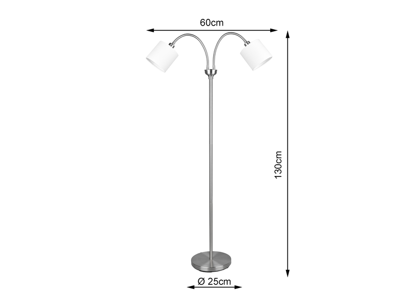 Stehlampe TOMMY 2-flammig Metall Silber, Stoffschirme Weiß, Höhe 130cm