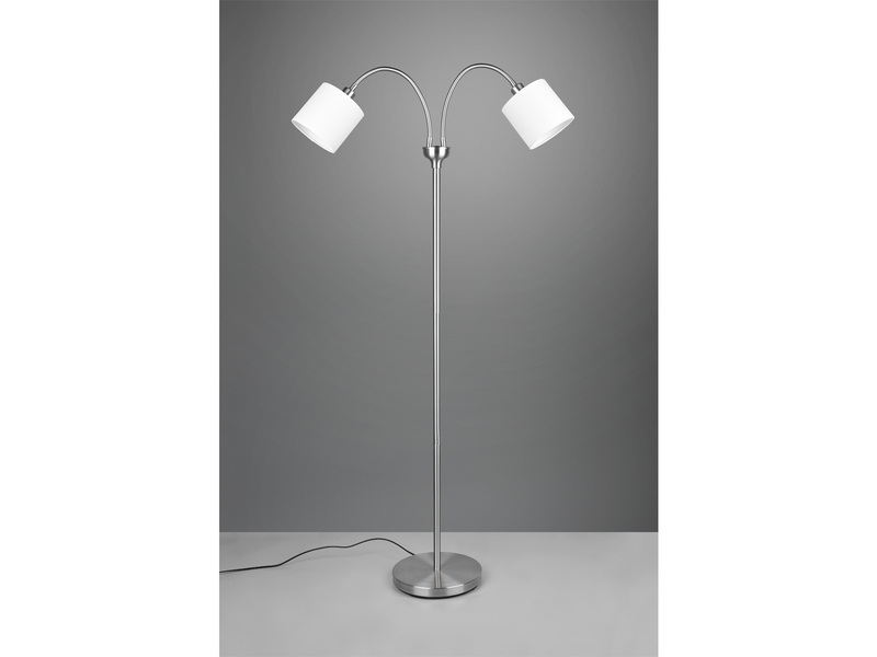 Stehlampe TOMMY 2-flammig Metall Silber, Stoffschirme Weiß, Höhe 130cm