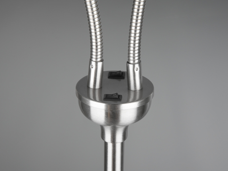 Stehlampe TOMMY 2-flammig Metall Silber, Stoffschirme Weiß, Höhe 130cm