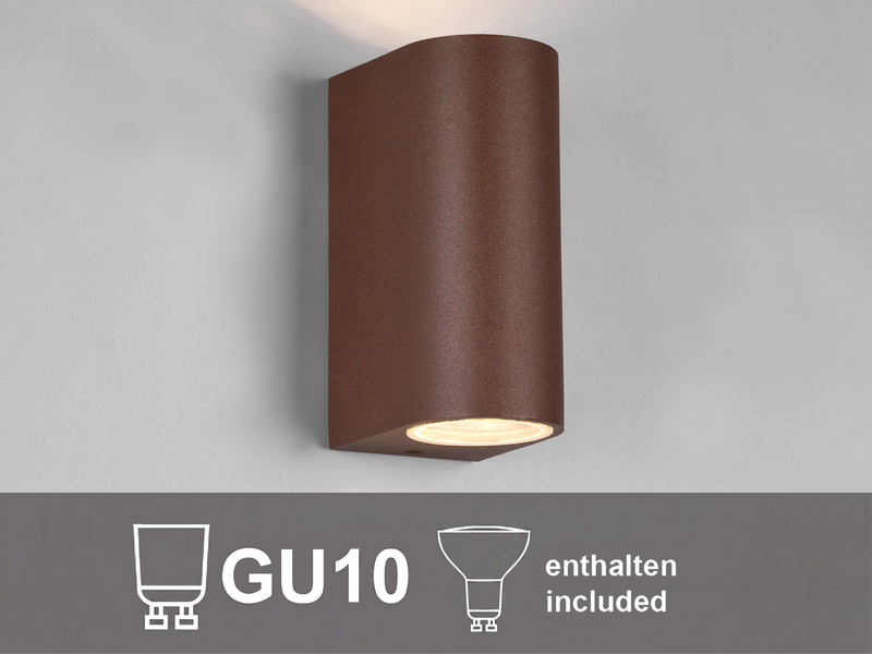 Runde Außenwandleuchte Up and Down Rostoptik mit GU10 LED, Höhe 15cm