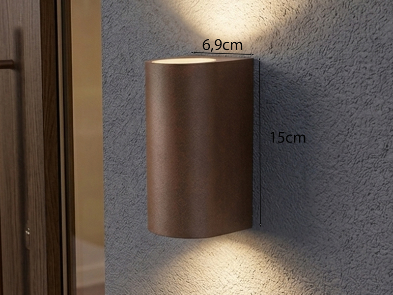 Runde Außenwandleuchte Up and Down Rostoptik mit GU10 LED, Höhe 15cm