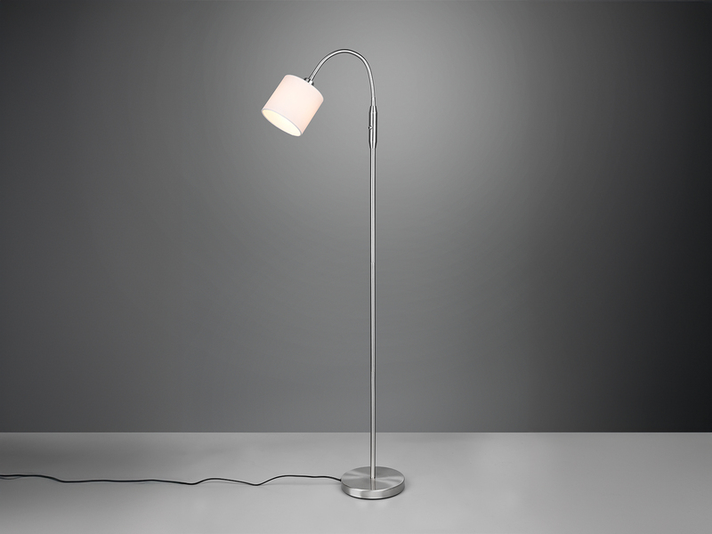 Kleine LED Stehleuchte Silber mit Flexarm und Stoffschirm Weiß, Höhe 130cm