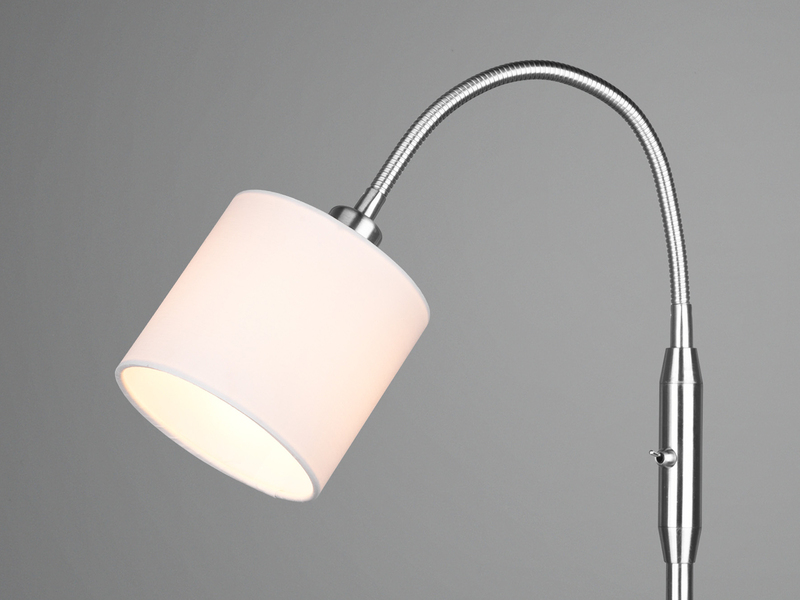 Kleine LED Stehleuchte Silber mit Flexarm und Stoffschirm Weiß, Höhe 130cm