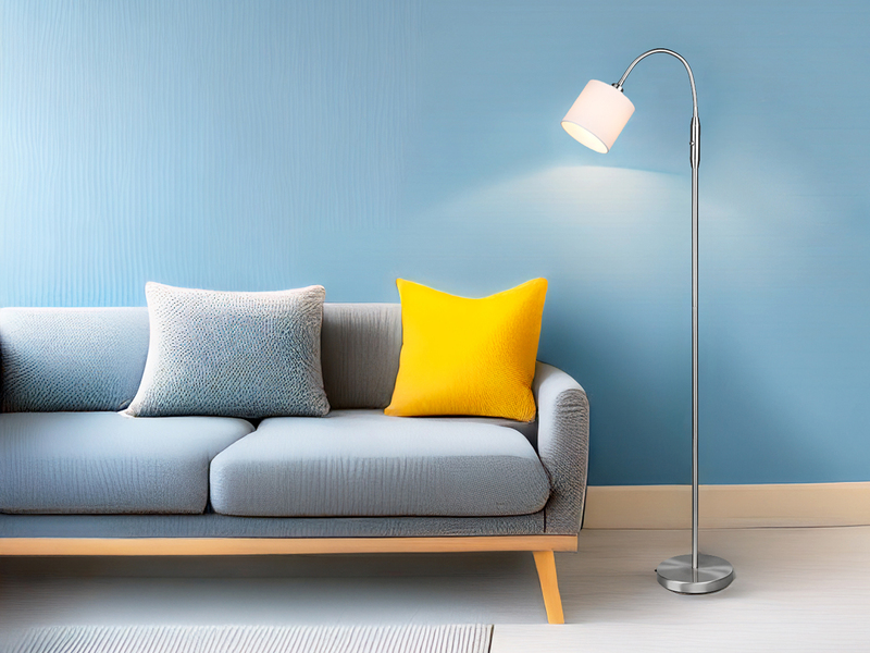 Kleine LED Stehleuchte Silber mit Flexarm und Stoffschirm Weiß, Höhe 130cm