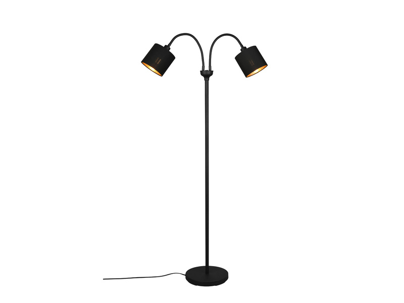 Stehlampe 2-flammig mit Flexarm Stoffschirme Schwarz Gold mit E14 LED Höhe 130cm
