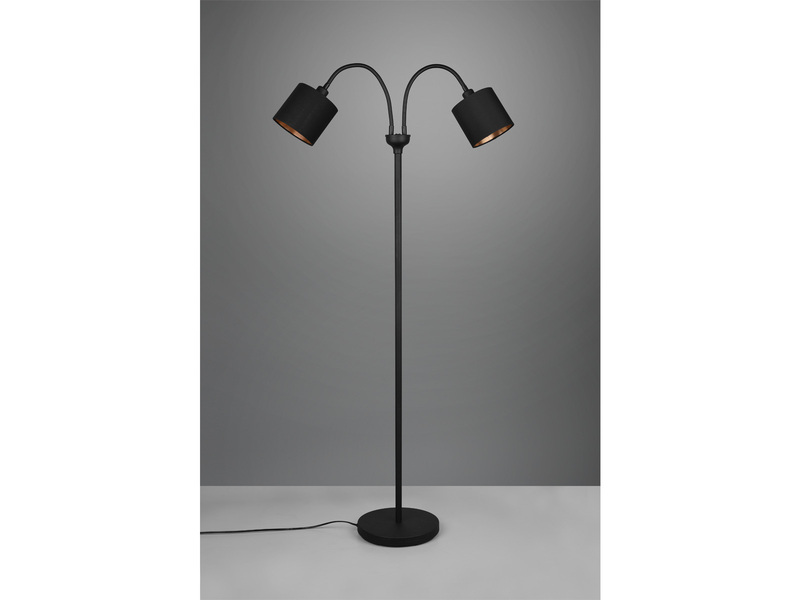 Stehlampe 2-flammig mit Flexarm Stoffschirme Schwarz Gold mit E14 LED Höhe 130cm