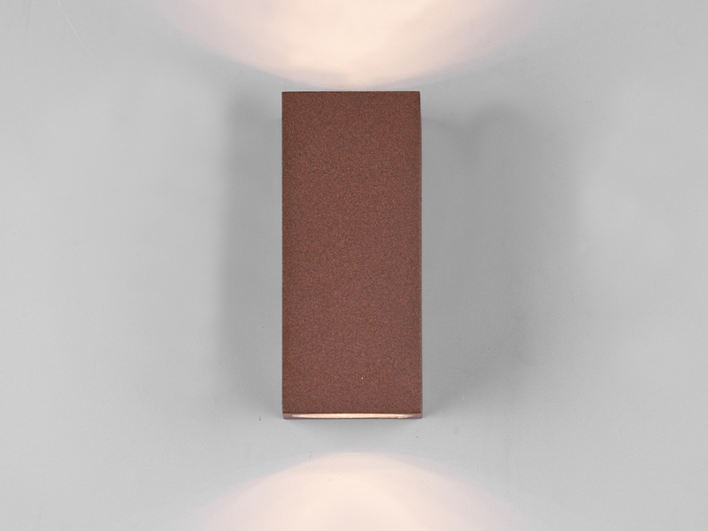 Eckige Außenwandleuchte ROYA Up and Down aus Aluminium Rostoptik, Höhe 15cm