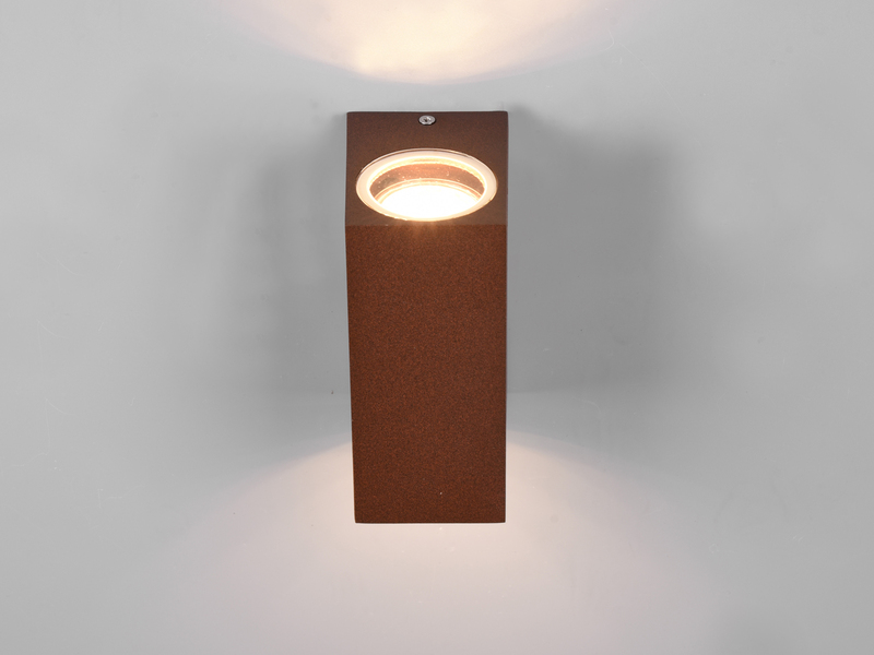 Eckige Außenwandleuchte ROYA Up and Down aus Aluminium Rostoptik, Höhe 15cm