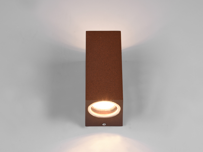 Eckige Außenwandleuchte ROYA Up and Down aus Aluminium Rostoptik, Höhe 15cm