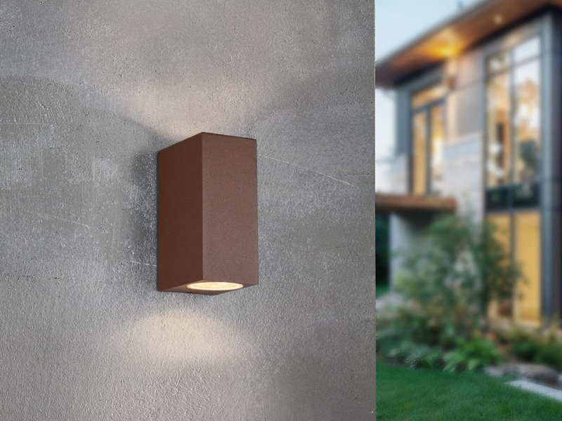 Eckige Außenwandleuchte Up and Down Rostoptik mit GU10 LED, Höhe 15cm