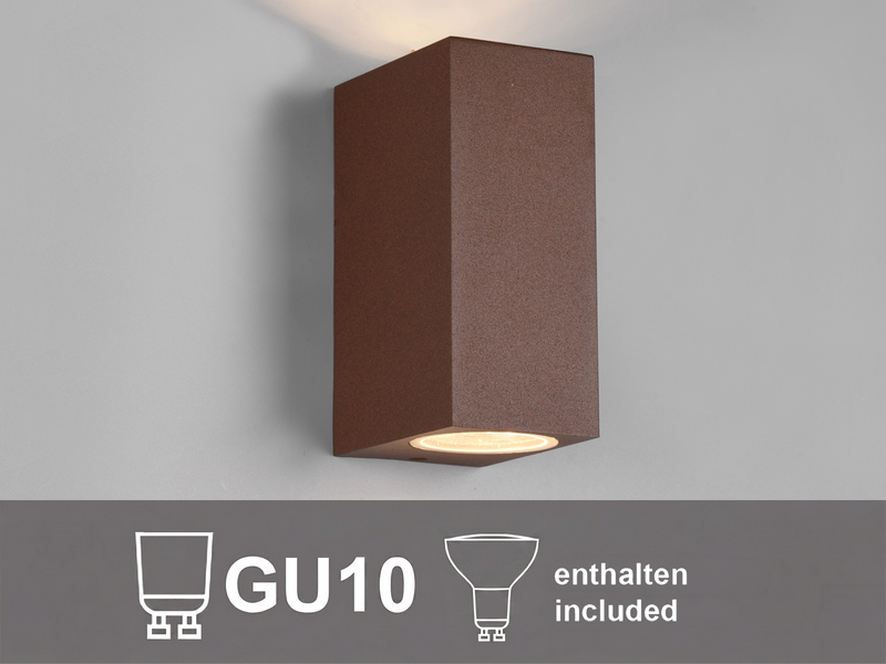 Eckige Außenwandleuchte Up and Down Rostoptik mit GU10 LED, Höhe 15cm