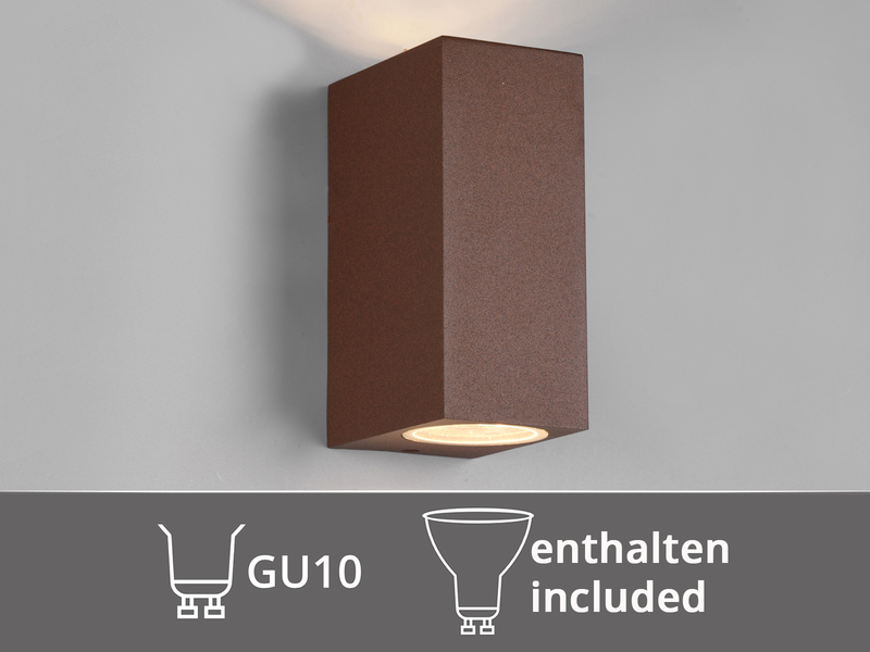 Eckige Außenwandleuchte Up and Down Rostoptik mit GU10 LED, Höhe 15cm