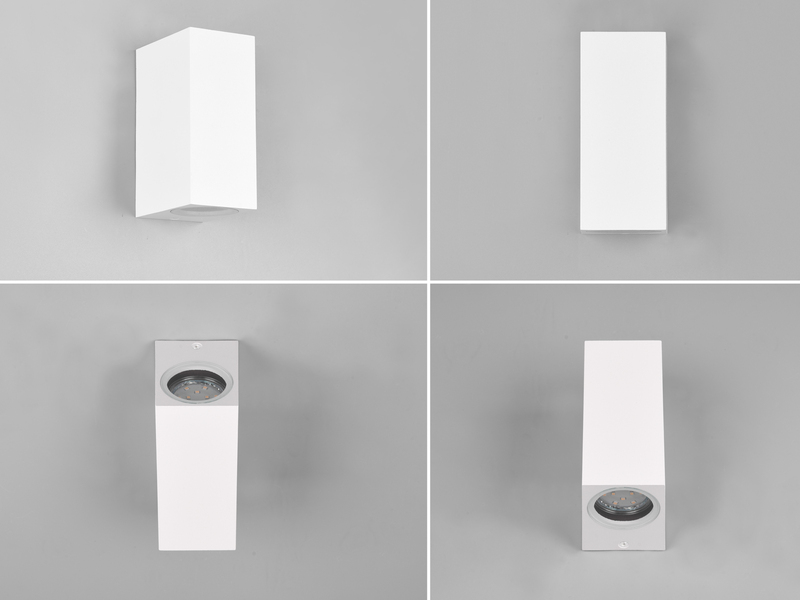 Eckige Außenwandleuchte ROYA Up and Down aus Aluminium Weiß, Höhe 15cm