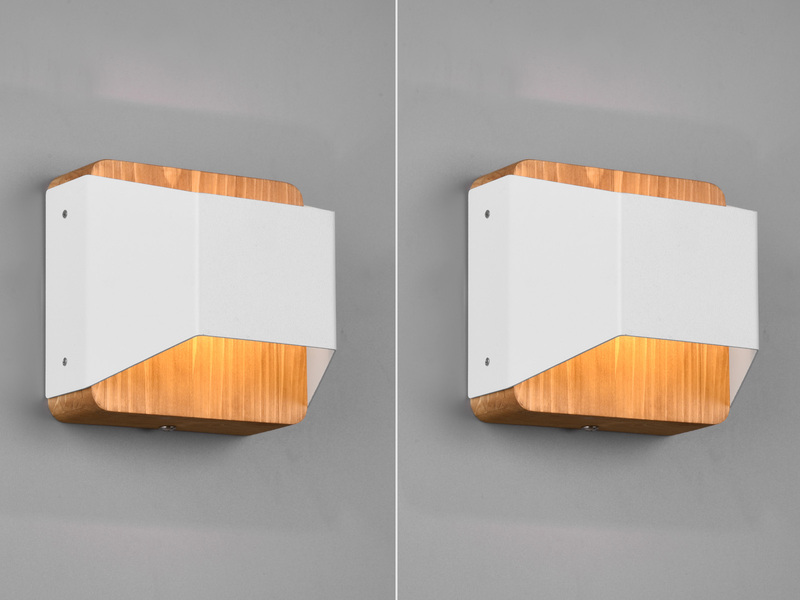 LED Holz Wandlampen 2er Set Up and Down mit Stufen Dimmer - Weiß 12cm