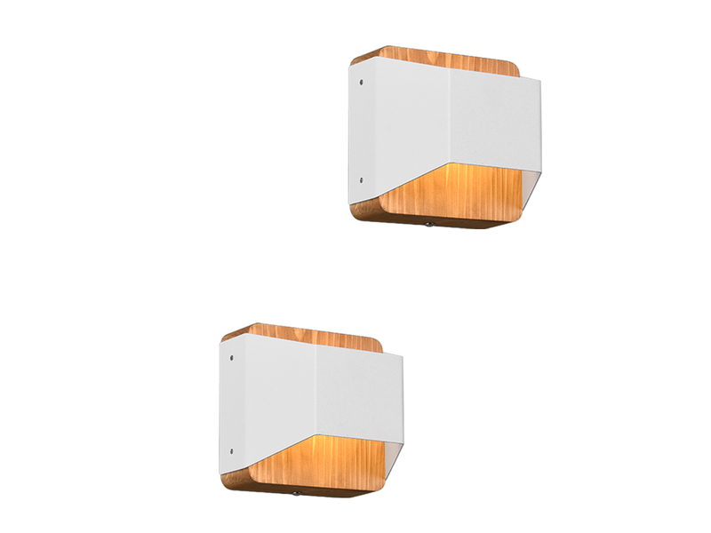 LED Holz Wandlampen 2er Set Up and Down mit Stufen Dimmer - Weiß 12cm
