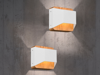 LED Holz Wandlampen 2er Set Up and Down mit Stufen Dimmer - Weiß 12cm