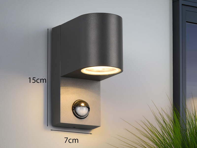 Runde Außenwandleuchte ROYA Downlight mit Bewegungsmelder, Anthrazit, Höhe 15cm