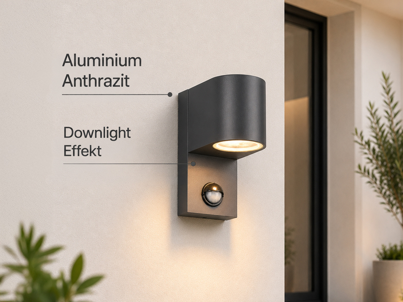 Runde Außenwandleuchte ROYA Downlight mit Bewegungsmelder, Anthrazit, Höhe 15cm