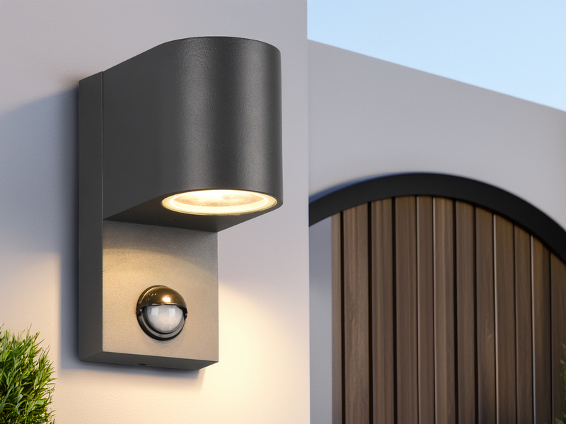 Runde LED Außenwandleuchte Downlight mit Bewegungsmelder, Anthrazit