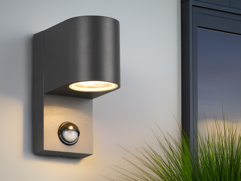 Außenwandleuchte mit Bewegungsmelder, Downlight Anthrazit rund mit GU10 LED