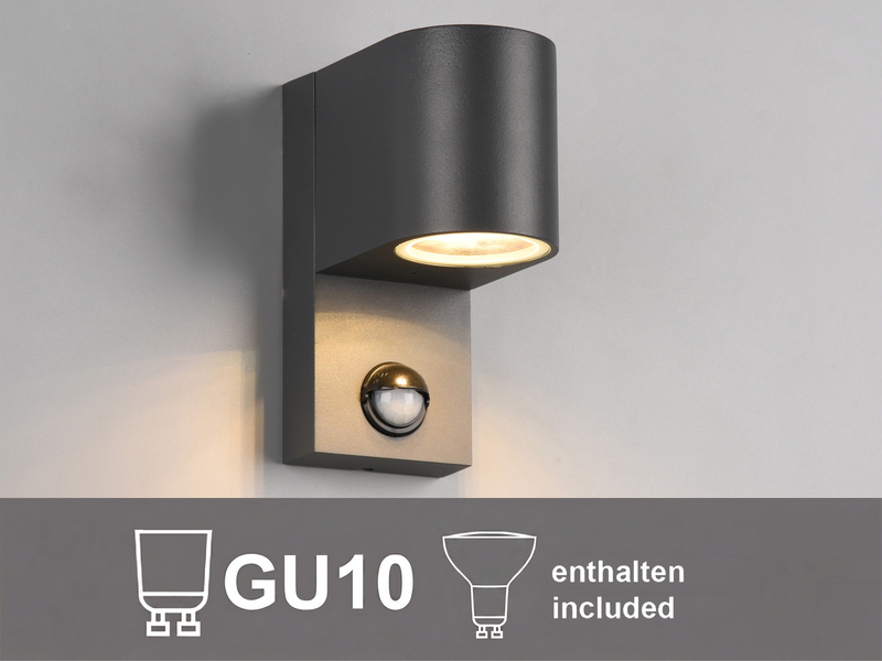 Außenwandleuchte mit Bewegungsmelder, Downlight Anthrazit rund mit GU10 LED