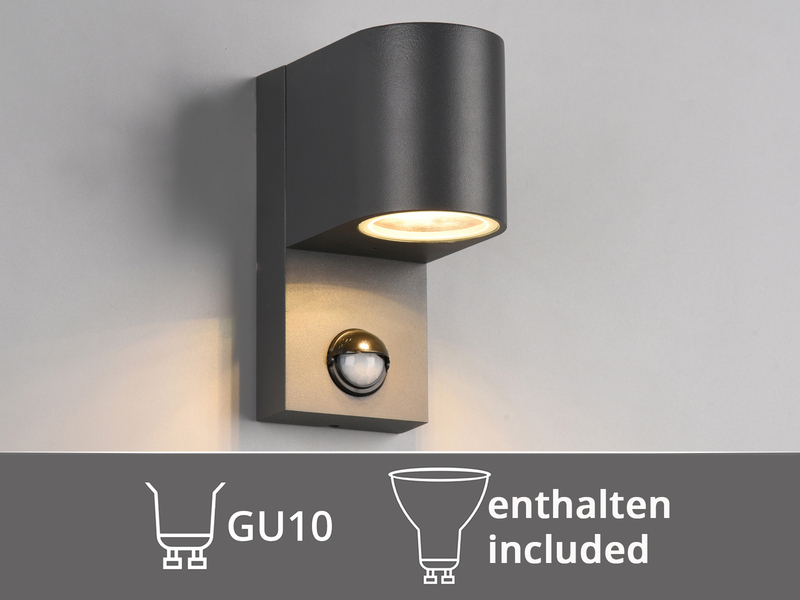 Außenwandleuchte mit Bewegungsmelder, Downlight Anthrazit rund mit GU10 LED