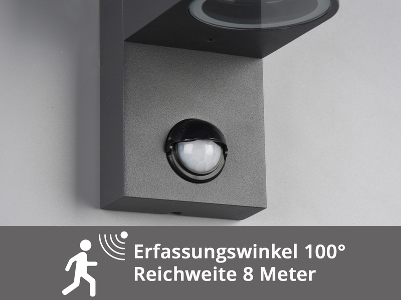 Außenwandleuchte mit Bewegungsmelder, Downlight Anthrazit rund mit GU10 LED