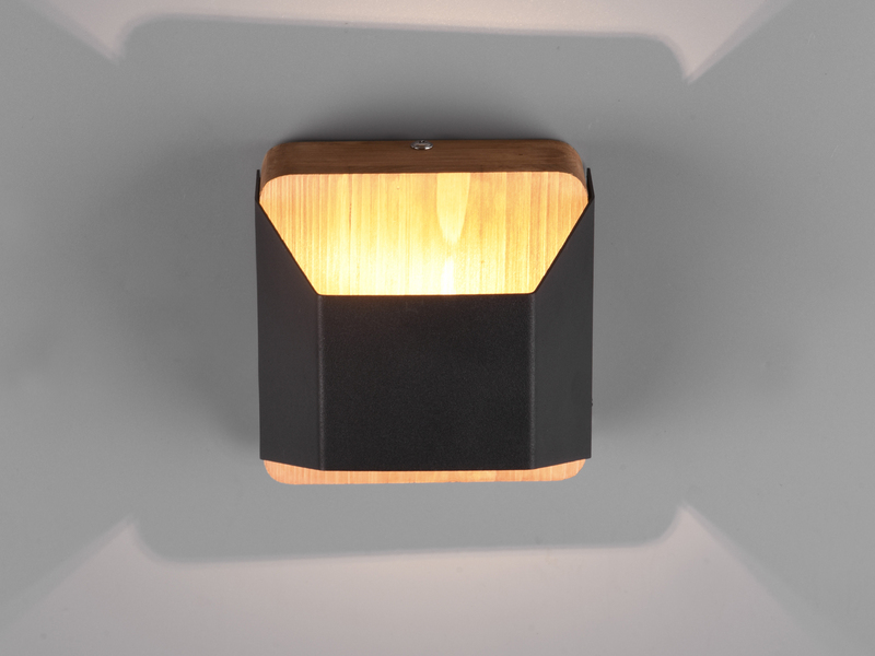 LED Holz Wandlampen 2er Set Up and Down mit Stufen Dimmer - Schwarz 12cm