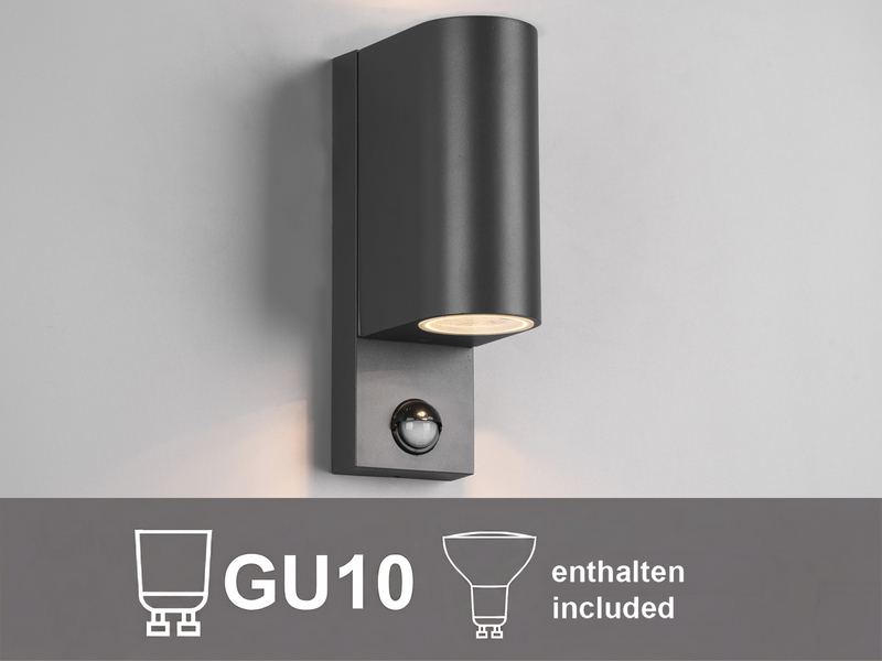 Außenwandleuchte mit Bewegungsmelder, Up and Down Anthrazit rund mit GU10 LED