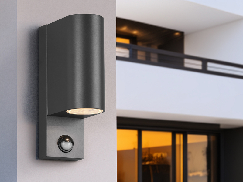 Außenwandleuchte mit Bewegungsmelder, Up and Down Anthrazit rund mit GU10 LED