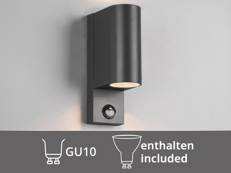 Außenwandleuchte mit Bewegungsmelder, Up and Down Anthrazit rund mit GU10 LED