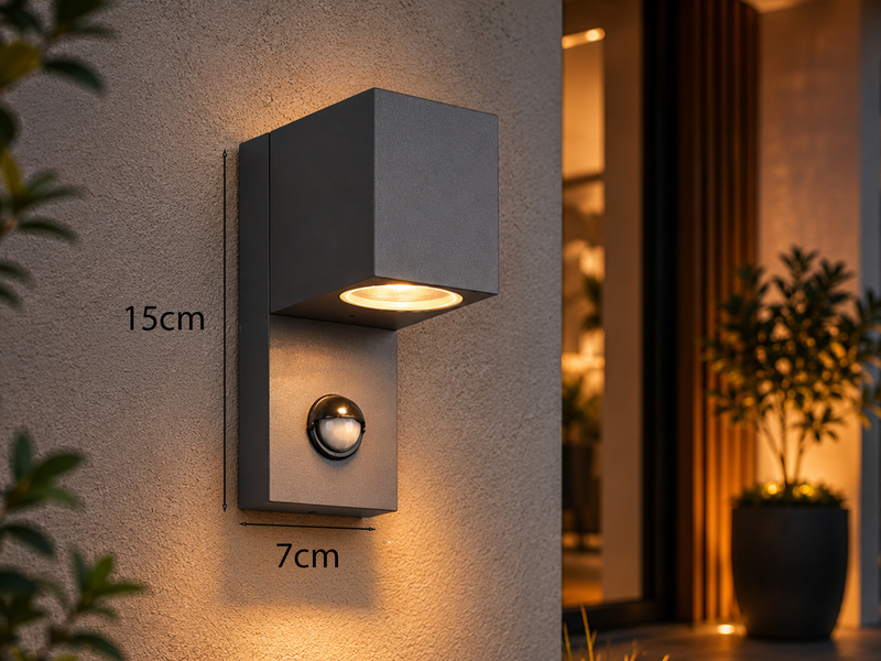 Eckige Außenwandleuchte ROYA Downlight mit Bewegungsmelder, Anthrazit Höhe 15cm