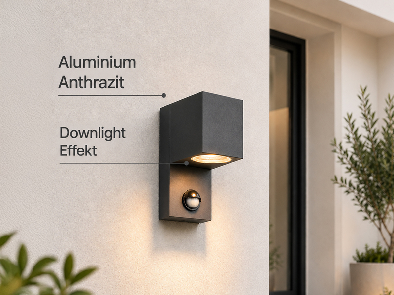 Eckige Außenwandleuchte ROYA Downlight mit Bewegungsmelder, Anthrazit Höhe 15cm