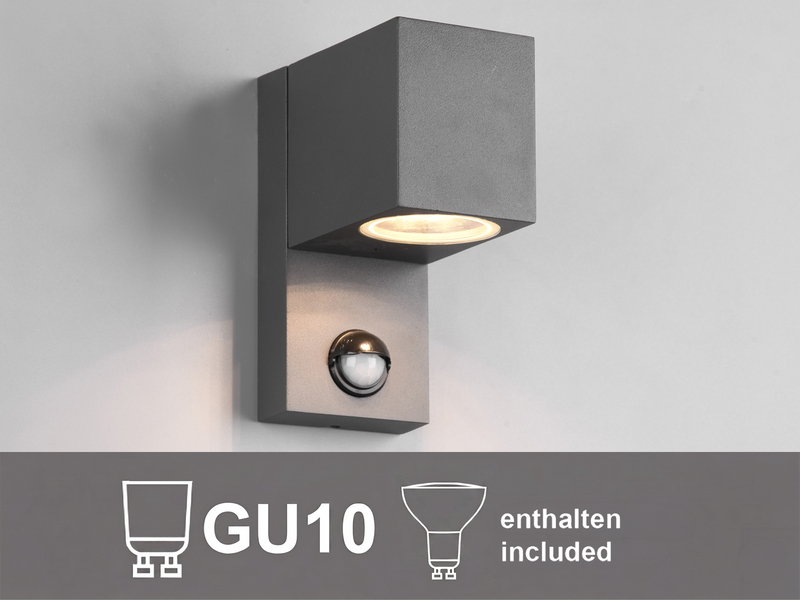 Außenwandleuchte mit Bewegungsmelder, Downlight Anthrazit eckig mit GU10 LED