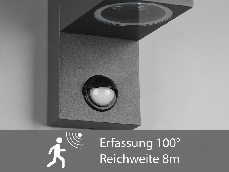 Außenwandleuchte mit Bewegungsmelder, Downlight Anthrazit eckig mit GU10 LED