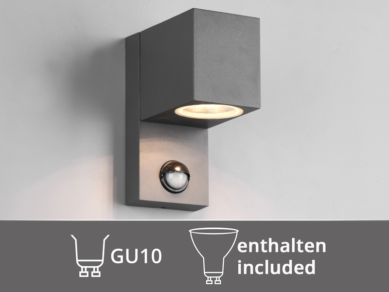 Außenwandleuchte mit Bewegungsmelder, Downlight Anthrazit eckig mit GU10 LED