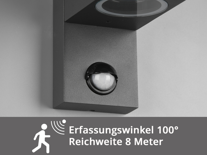 Außenwandleuchte mit Bewegungsmelder, Downlight Anthrazit eckig mit GU10 LED